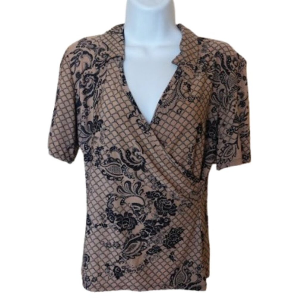 Beige and Black Printed Top Fits Medium Large